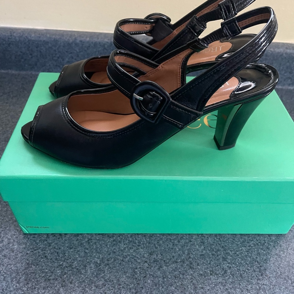 J.Renee Black Peep-Toe Heels with Buckle Strap - Picture 2 of 3